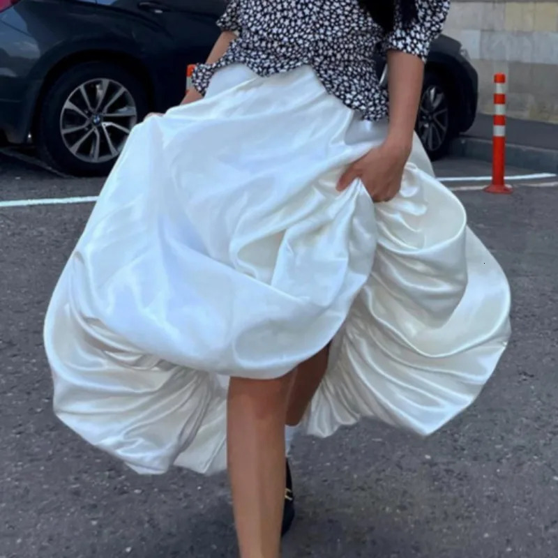 Tuularose Womens White Long Skirt Summer Fashion Casual Solid High Waisted Loose Skirt Elegant Patchwork Female Long Skirt 250527