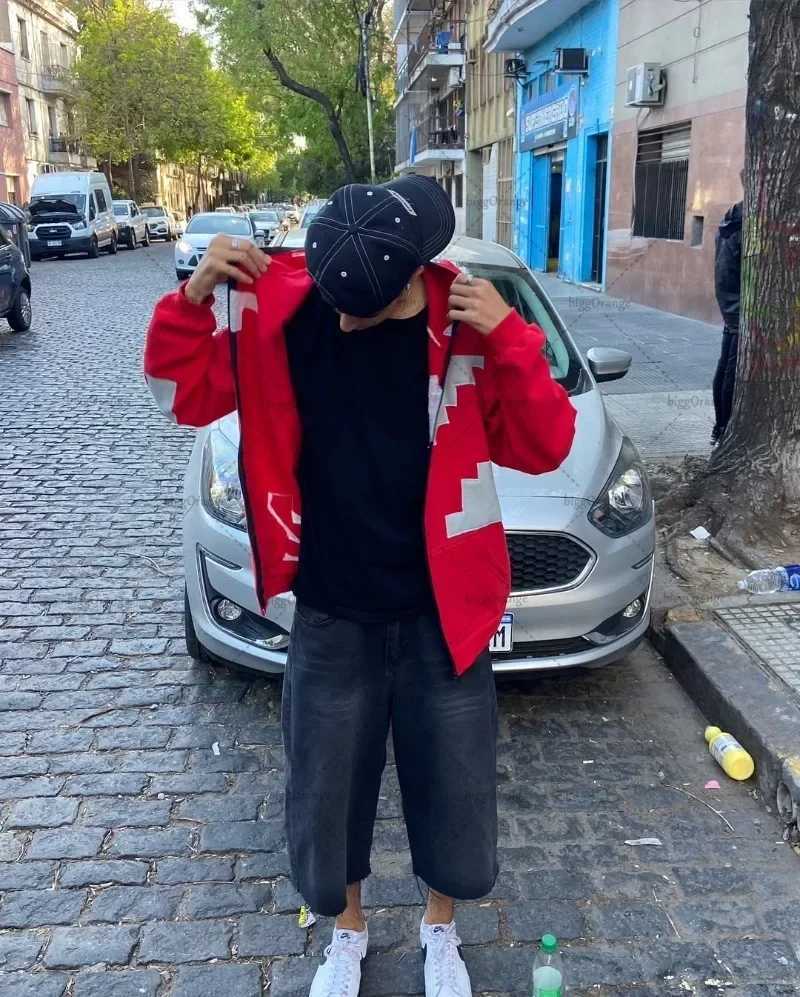 Harajuku Hip Hop High Street Punk Oversized Zipper Hoodie Men Y2k 2025 American Retro Gothpunk Casual Fashion Sweatshirt Women W250530