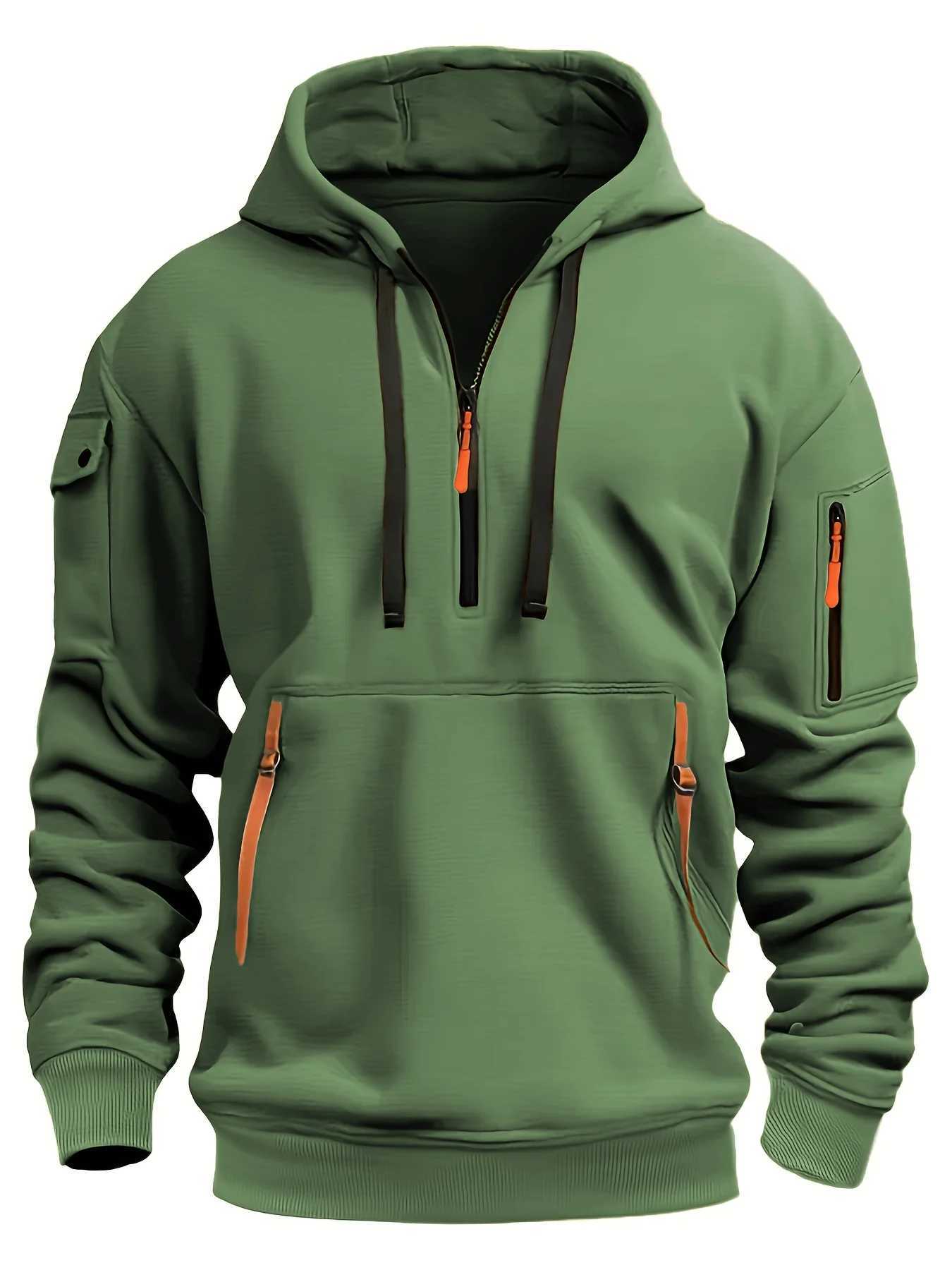 Spring and Autumn Mens Casual Fashion Sweater Half-Open Zipper Collar Fitness Sports Hooded Shirt Mens Jacket W250530