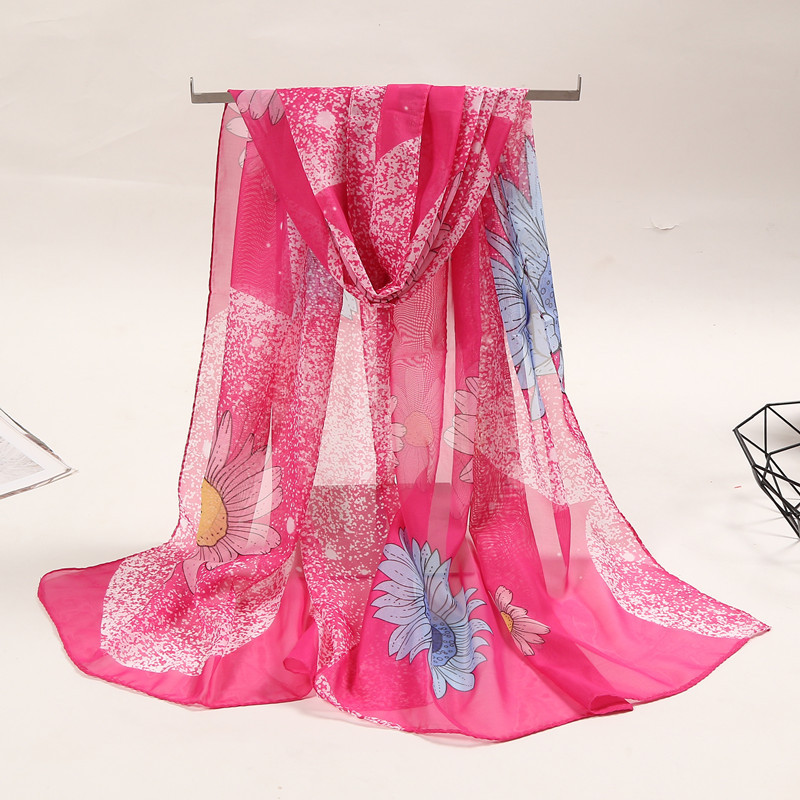 K876 Spring and Autumn new Korean version of printed sun-proof chiffon women's silk scarf fashion literary scarf long versatile neck scarf wholes