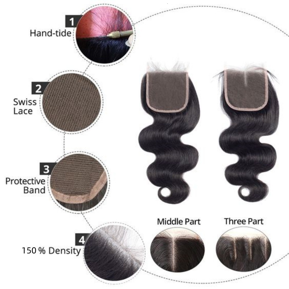 Closure 4by4 Body Wave Transparent Brown Lace 4*4 Hand-Woven Hair Piece