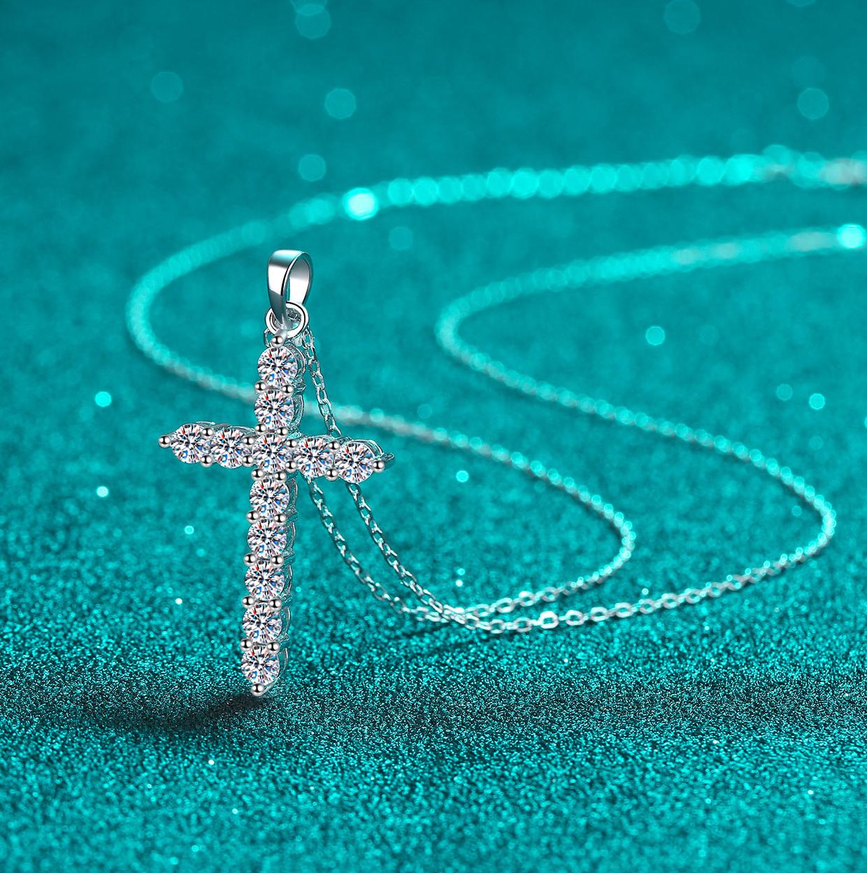 925 Sterling Silver Moissanite Cross Necklace Women Pt950 Gold Plated Collarbone Chain Fashion Minimalist Cross Pendant In Stock