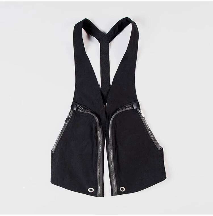 Dark RO Men's High Street Zipper Pocket Multi Functional Tactical Vest Tops Men Clothing