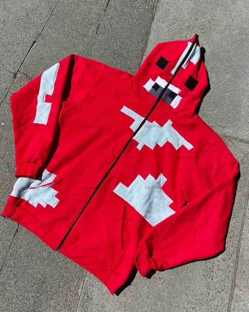 Harajuku Hip Hop High Street Punk Oversized Zipper Hoodie Men Y2k 2025 American Retro Gothpunk Casual Fashion Sweatshirt Women W250530