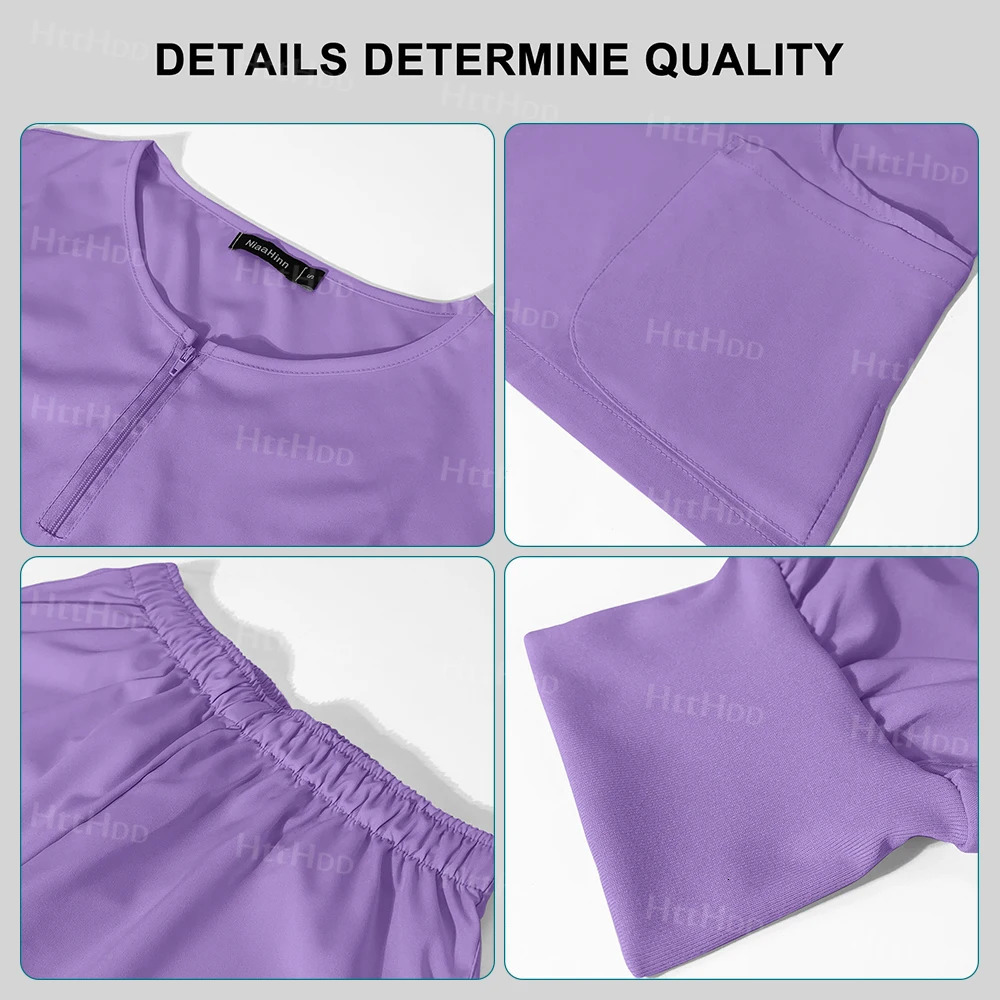 Spa Uniform Scrubs Women Breathable Soft Short Sleeved Top Joggers Pants Zipper Collar Beauty Salon Nail Technician Work 250530
