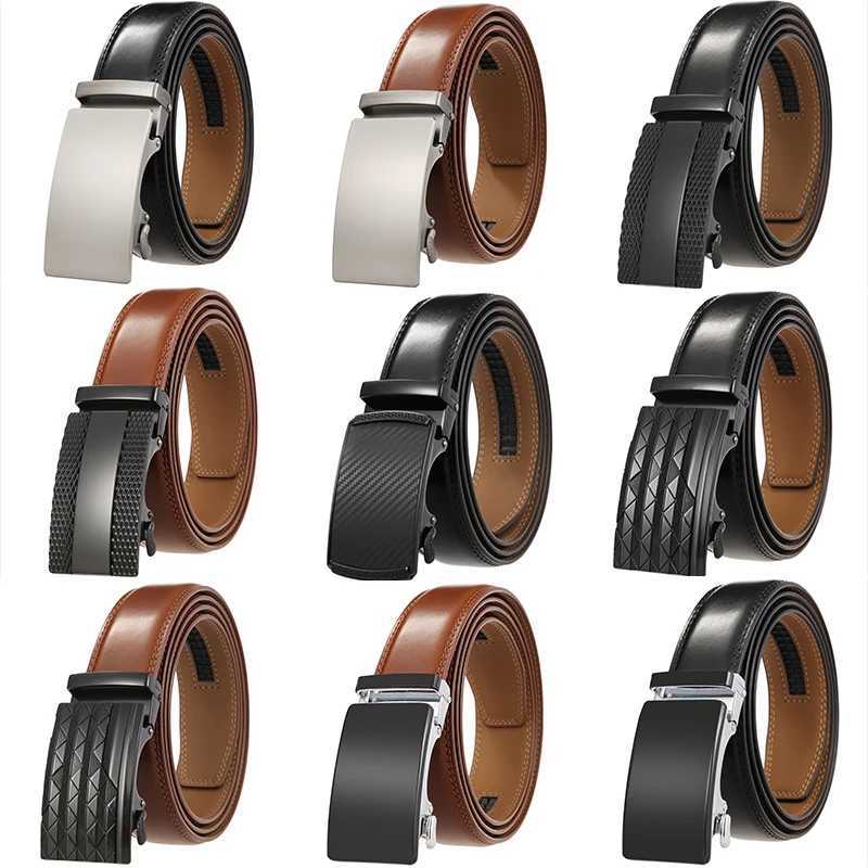 3.5cm Width High Quality Second Layer Cow Leather Belt For Men Business Metal Automatic Buckle Ratchet Black Brown Z250530