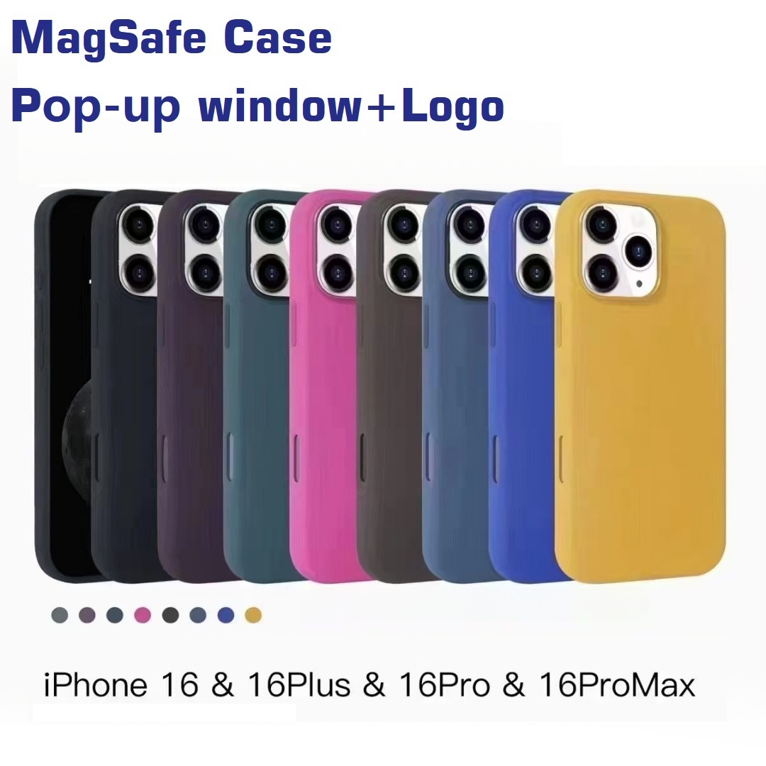 Magnetic Case Liquid Silicone Phone for iPhone 16 Pro Max with insert logo pop up window competible with MagSafe Case 16 Plus 16E 15 14