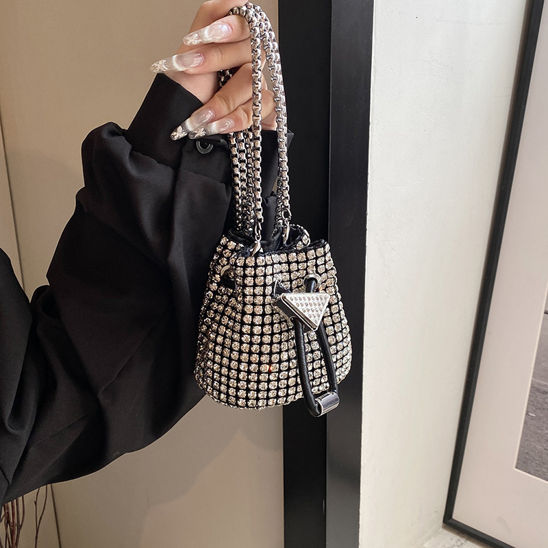 Free Shipping Designer Bag Women's Crossbody Bag New European Fashion Rhinestone Single Shoulder Chain Bag Drawstring Bucket Bag Handbag