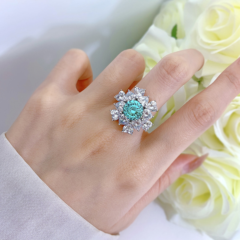 Paraiaba S925 sterling silver eight heart-arrow 8mm high carbon diamond irregular little stone ring fashionable trendy hot-selling designer style jewe