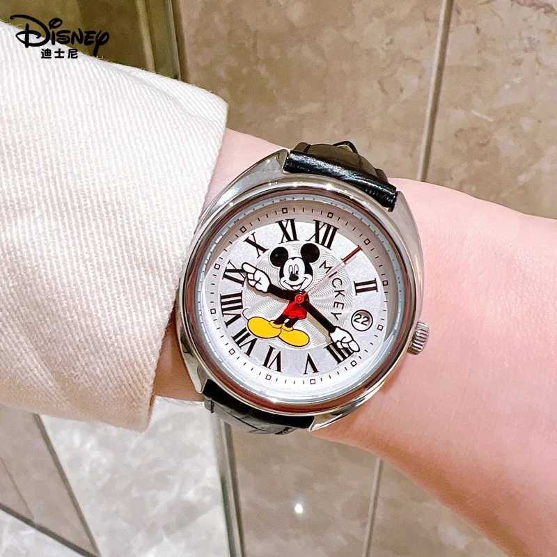 Disney Mickey Mouse Children Watches Luminous Leather Quartz Wristwatch Boy Girls Birthday Gift Student Clock Young Men Women XJ250530