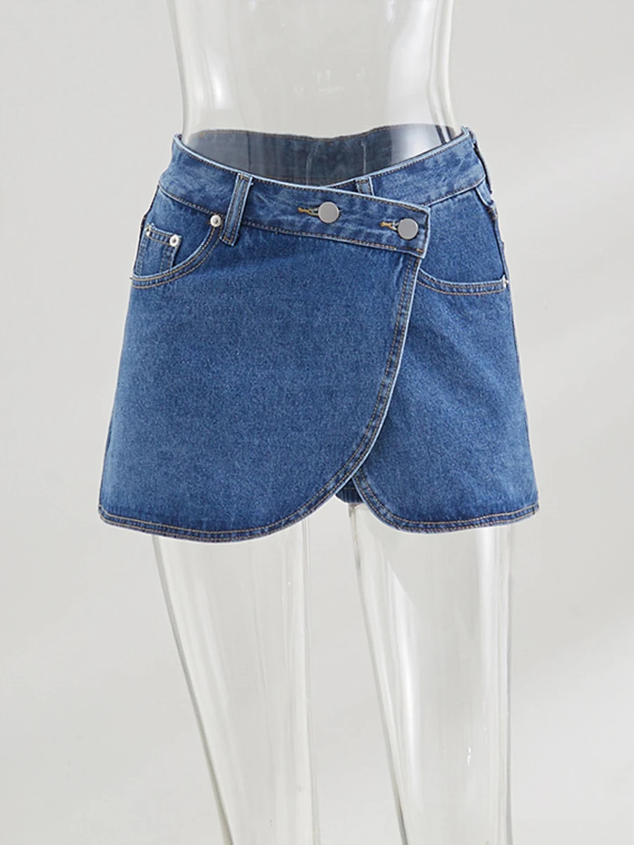 Irregular Denim Skirts For Women Summer High Waist Button Up Mini Skirt Korean Fashion Simple Vintage Shorts Faldas 250527