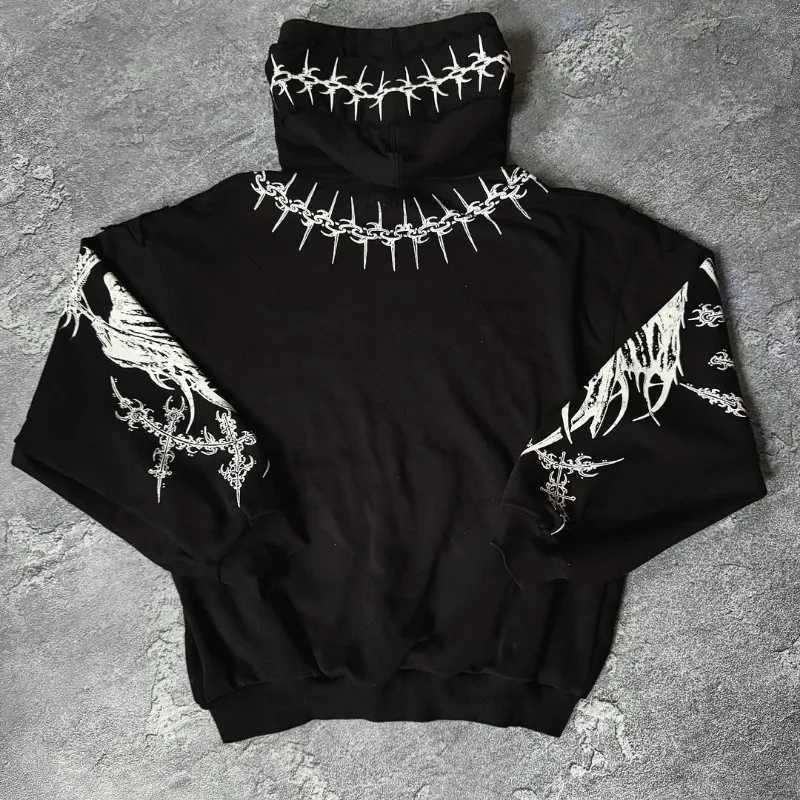 Y2K Retro Demon Killer Design Fashionable Versatile Hoodie Men Street Hip-hop Harajuku Casual Loose Oversized Sweatshirt Women W250530