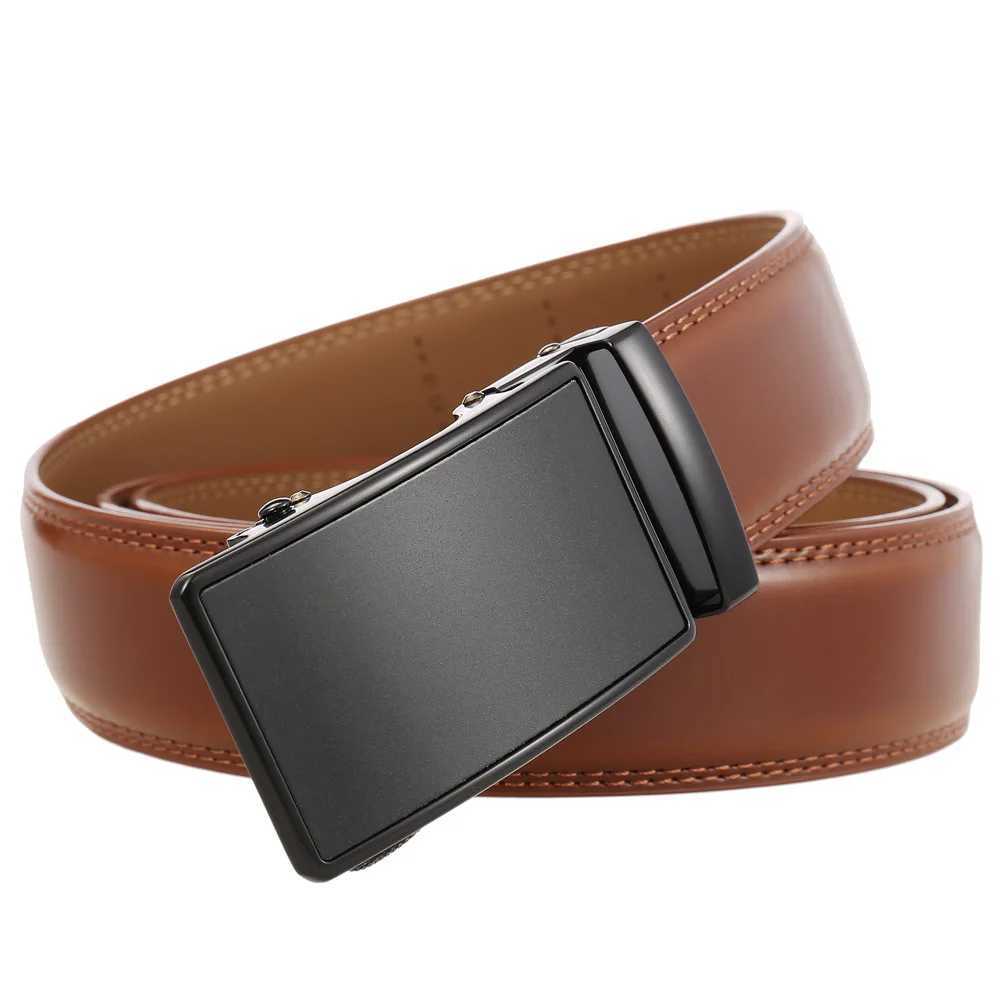 3.5cm Width High Quality Second Layer Cow Leather Belt For Men Business Metal Automatic Buckle Ratchet Black Brown Z250530