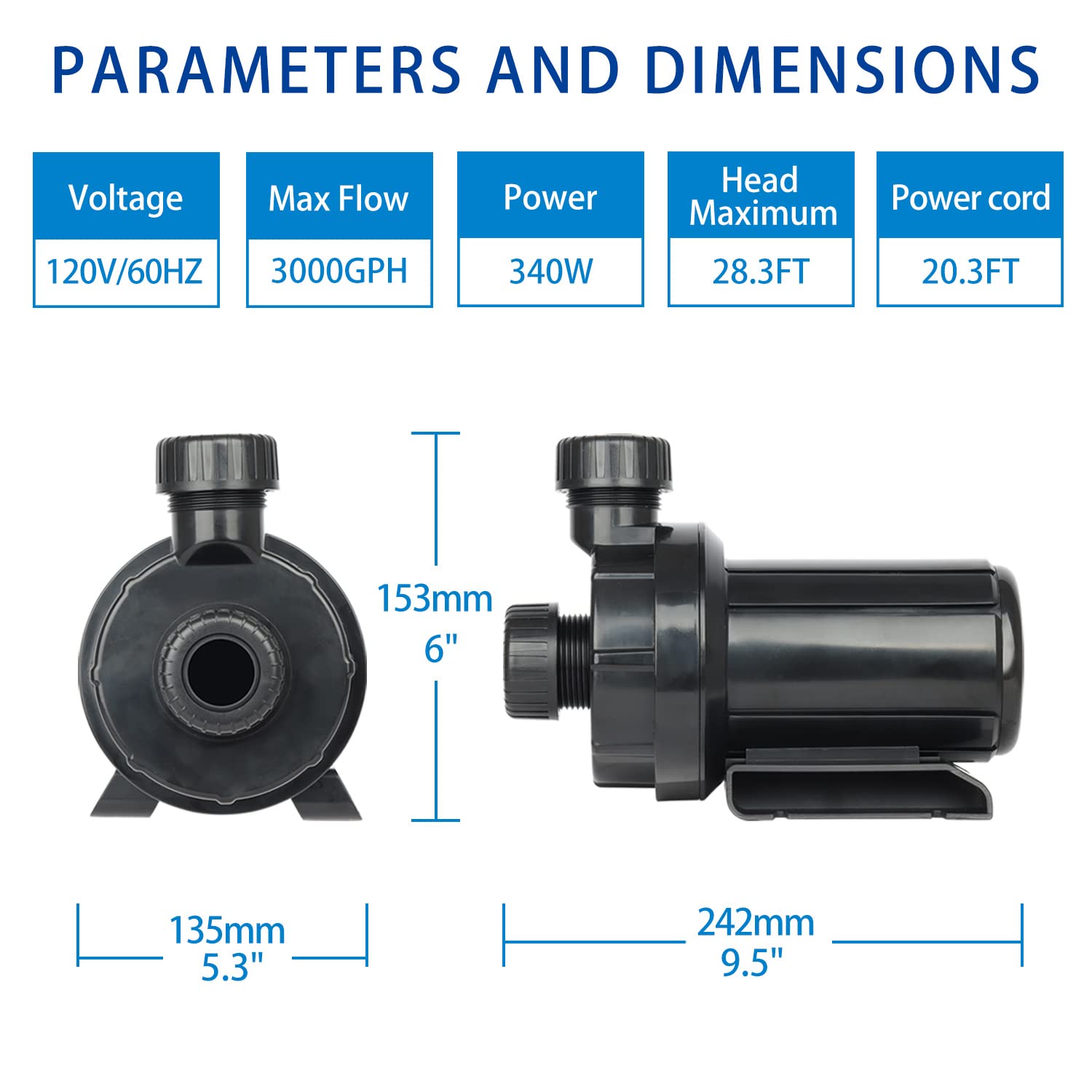 2600GPH Pond Pumps Submersible Outdoor Inline Pump Pond High Head Water Pump for Garden Waterfall Fountain Water Circulation Pump for Koi Fish Pond