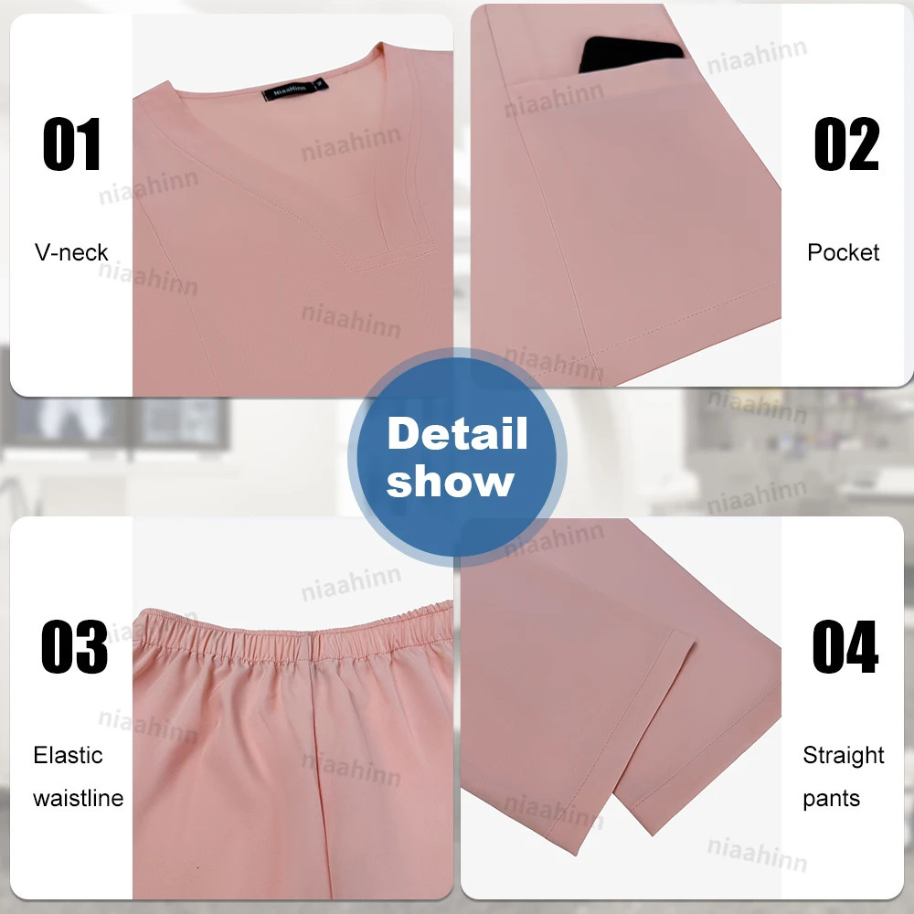 Dental Scrub Tshirt Fashion Simple Nurse Uniform Vneck Short Sleeved Top Joggers Pants Clinic Jacket Nursing Accessories Women 250530