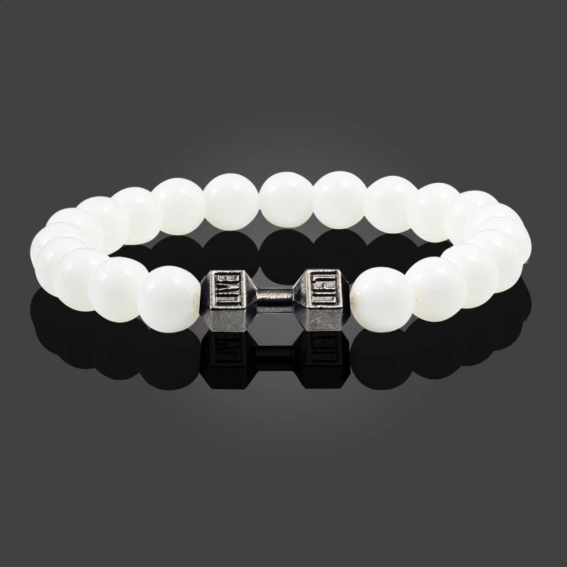 Gym Dumbbells Beads Bracelet Natural Stone Barbell Energy Weights Bracelets for Women Men Couple Pulsera Wristband Jewelry Gift 250528