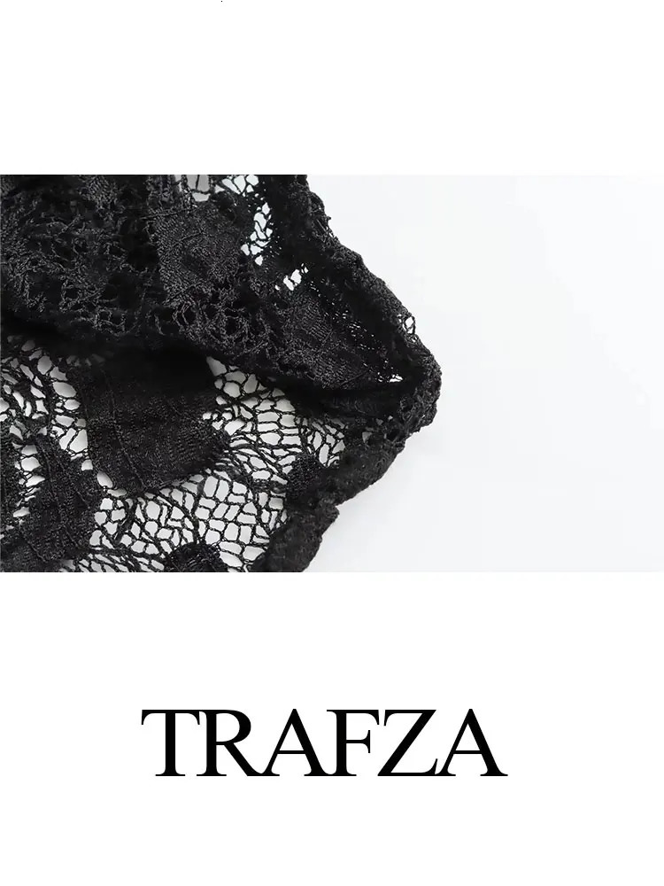 TRAFZA Summer Lace Jumpsuits For Women Fashion Long Sleeves Hollow Out Slim Onesies Female Chic Wild Womens Bodysuits 250530