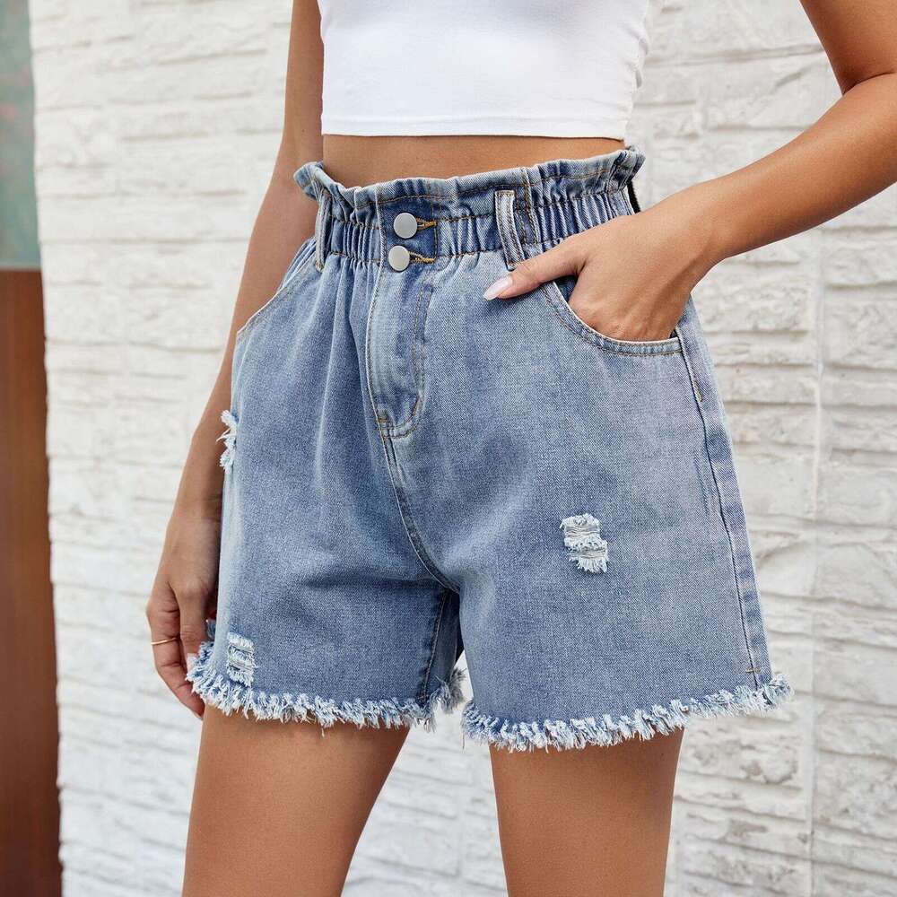 Shorts Women Denim Shorts Women S Summer New Washed Elastic Waist Denim Bloomers Shorts Trend Jean Shorts