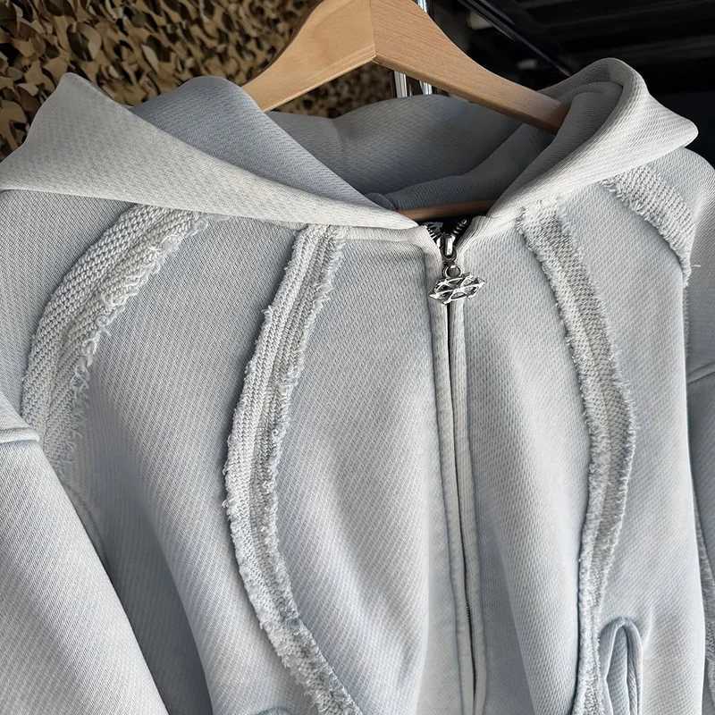 Y2K Harajuku Retro Hoodie Fashion Trend Striped Splicing Custom Zipper Hoodie Gothic Men Women High End Casual Streetwear Top W250530