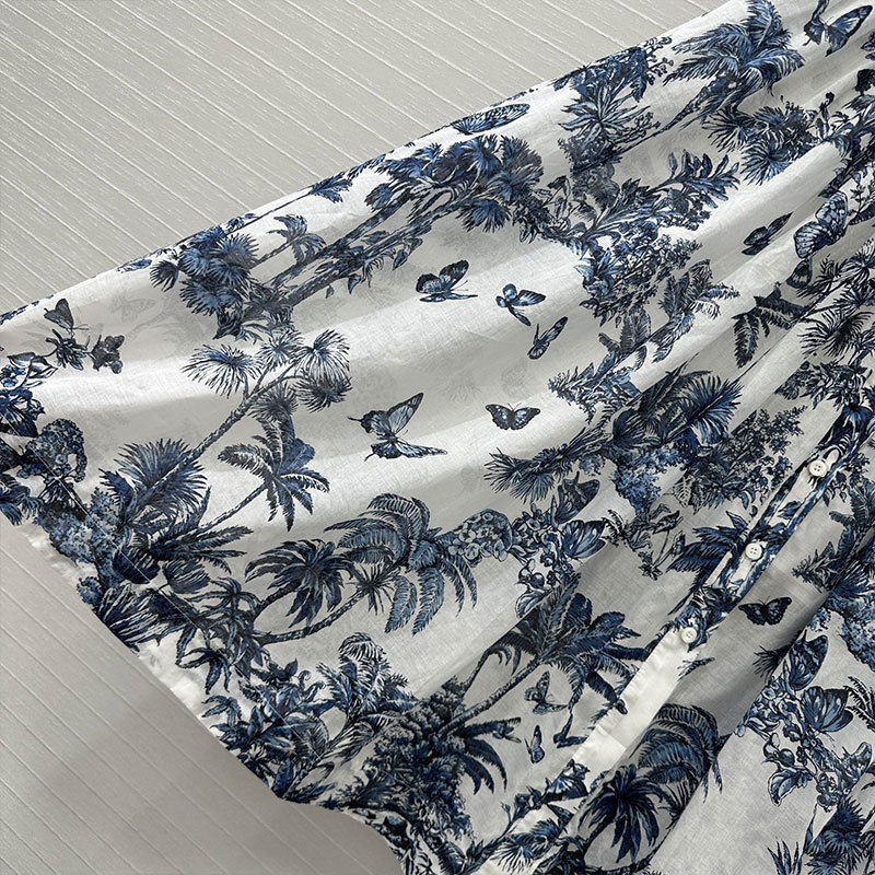 Summer Lady Shirt Collar Short Sleeve Dresses Vacation Style Luxury Single Breasted Waist Up Pure Cotton Gown Retro Classic Clothing