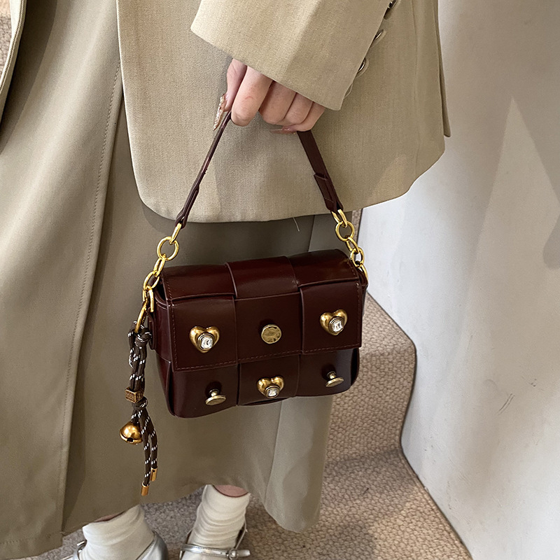 Free Shipping Designer Bag Bags This Year's Trend 2025 New Korean Fashion Patchwork Shoulder Bag Women's Crossbody Studded Small Square Bag 