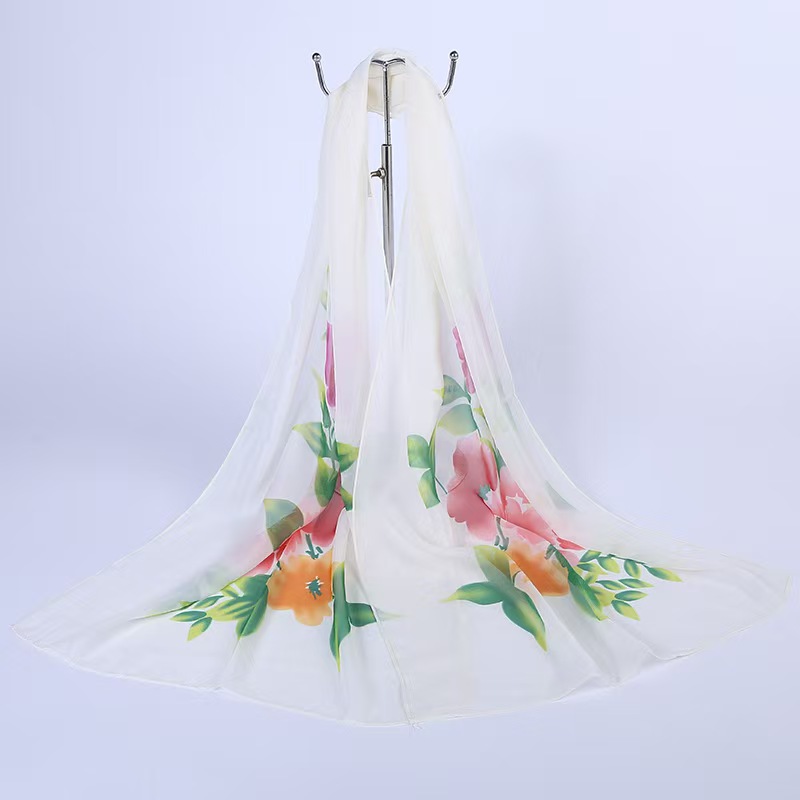 K875 2025 Spring Chiffon Silk Scarf Long Sunscreen Shawl Women's Scarf Korean Sunshade Sunscreen Beach Towel Dual-purpose