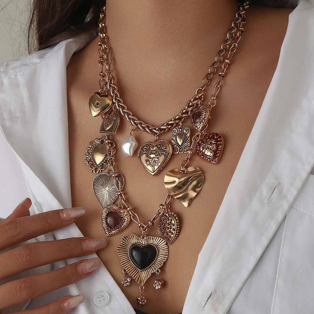 Fashion Punk Metal Heart Pendant Necklaces for Women Vintage Double Layered Choker Chain y Party Jewelry Gifts 250530