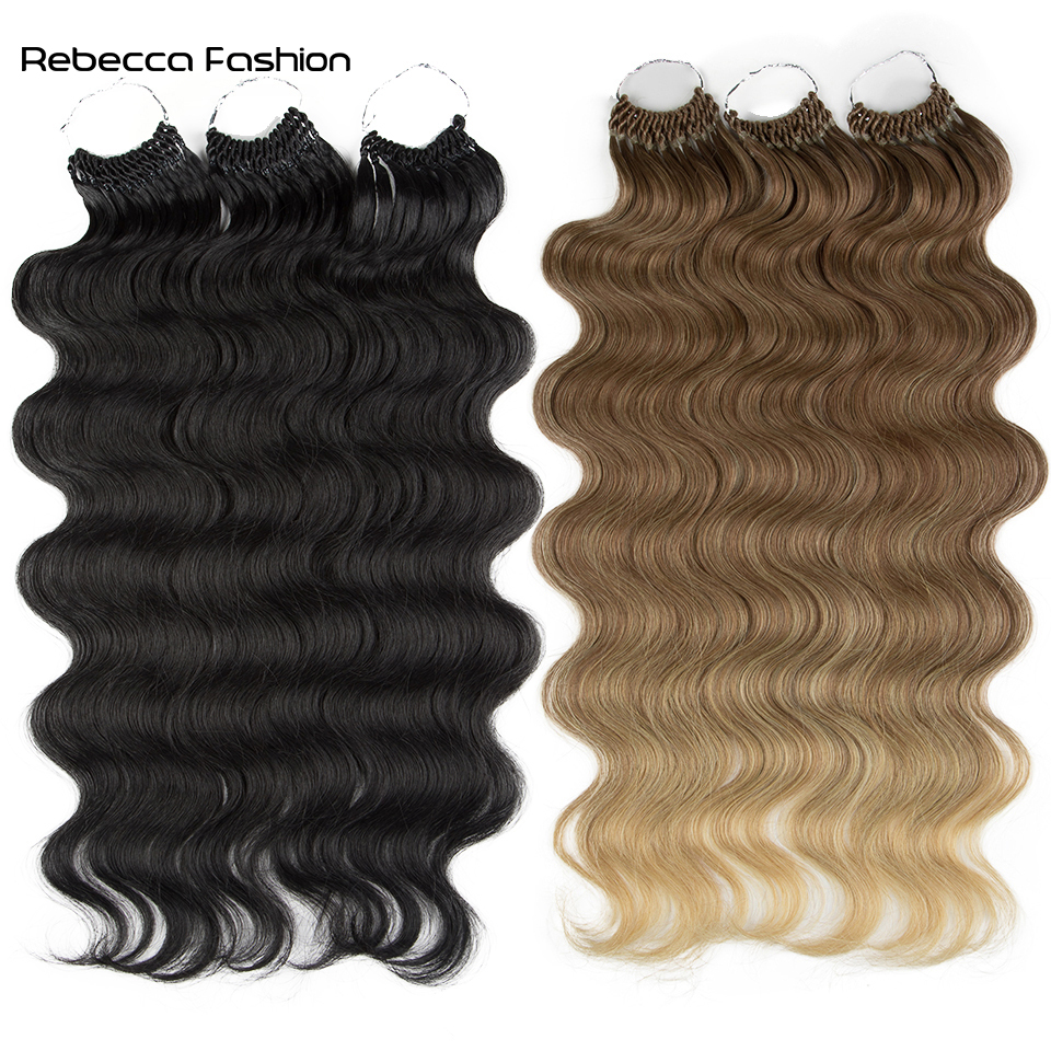 Rebecca Fashion Synthetic Extensions 24inches 3PCS Body Wave Bundles Ombre Blonde Color Tresses Fake Hair Accessories Cosplay