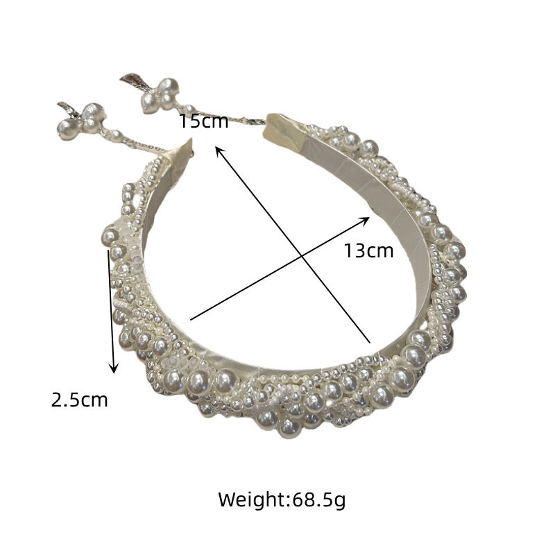 Handcrafted Heavy Pearls Tassel Headband with Wide Brim for High Crown Fashion Accessory