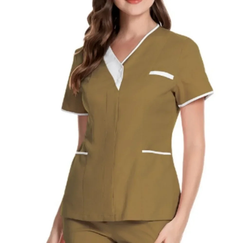 Skin Friendly Nursing Work Clothes Tops Waiter Uniform Hospital Hand Washing Pure Cotton 250530