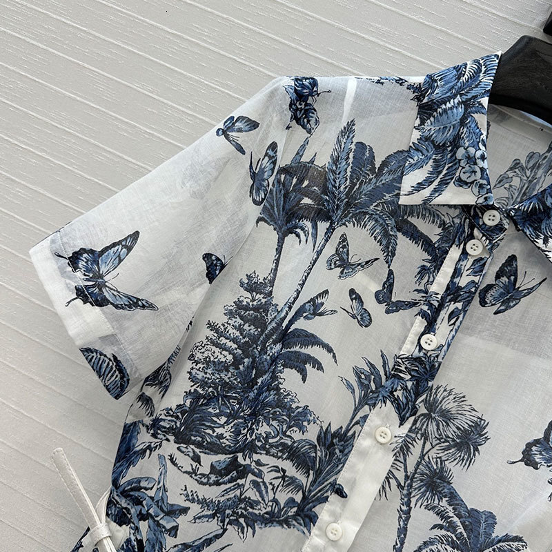 Summer Lady Shirt Collar Short Sleeve Dresses Vacation Style Luxury Single Breasted Waist Up Pure Cotton Gown Retro Classic Clothing
