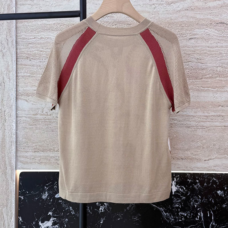 Summer Women's Silk-Wool Blend Knit Tees New Arrival Classic Round Neckline Cut Out Short Sleeve Detail Two Colors High-Quality Y2K Style Clothin