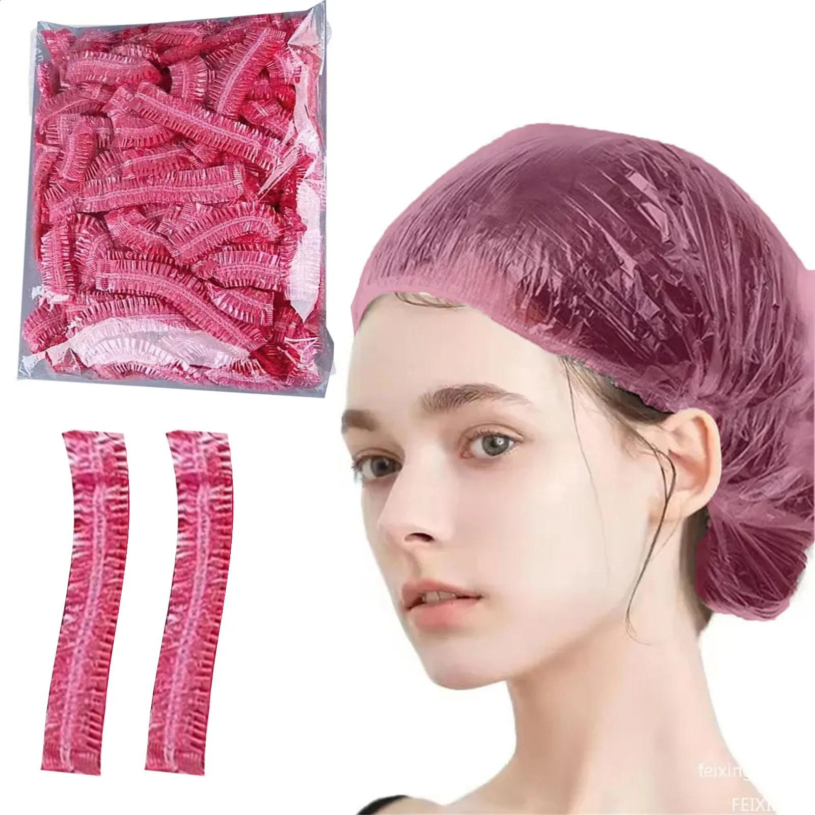 100pc 44cm Disposable Shower Cap Waterproof Household Shower Cap Women Convenience Pleated Elastic Cap Set el Salon Wholesale 250527