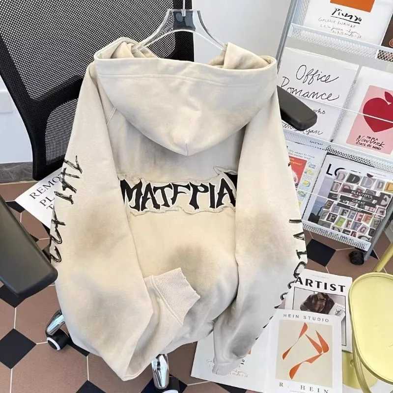 European Wasteland Style Vintage Gothic Embroidered Hoodies Men Autumn/winter American Hip-hop High Street Couple Sweatshirts W250530