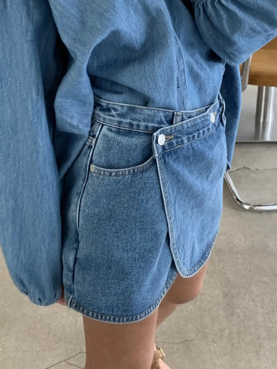 Irregular Denim Skirts For Women Summer High Waist Button Up Mini Skirt Korean Fashion Simple Vintage Shorts Faldas 250527
