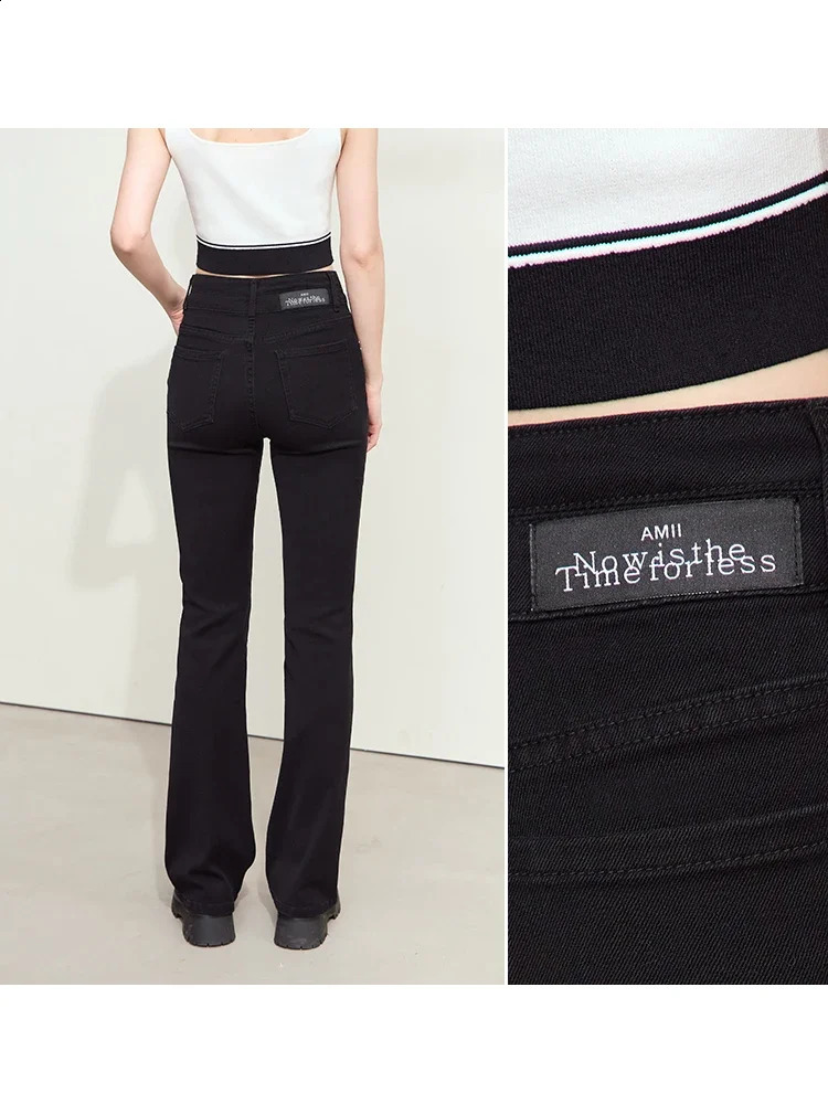Amii Minimalism Women Denim Pants 2024 Autumn Retro Highwaist Microflare Cotton Slim Basic Trendy Trousers 12443191 250516Z