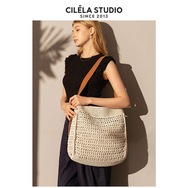 Tote Bag Leather Bag Capacity Wax Rope Woven Tote Vacation Beach Large Shoulder Crossbody Bag For Women Shoulder Bag