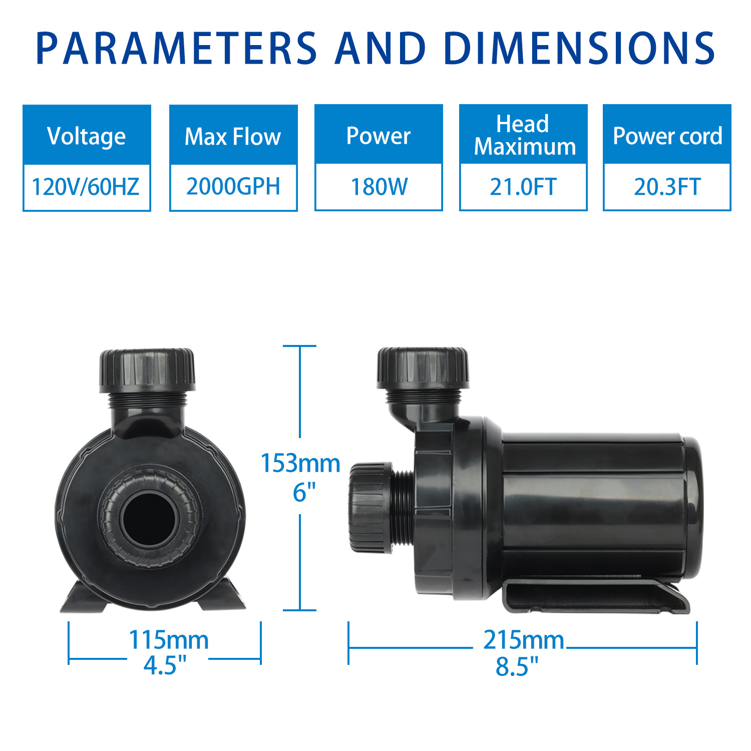 2000GPH Pond Pumps Submersible Outdoor Inline Pump Pond High Head Water Pump for Garden Waterfall Fountain Water Circulation Pump for Koi Fish Pond