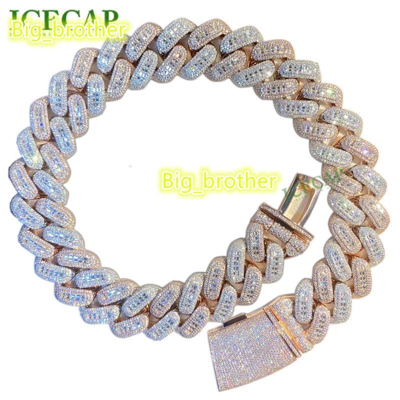 Iced Out Hiphop Men Sterling Silver 925 Jewellery VVS Moissanite Chain Baguette Diamonds Cuban Chain 26MM Two Tone Necklace