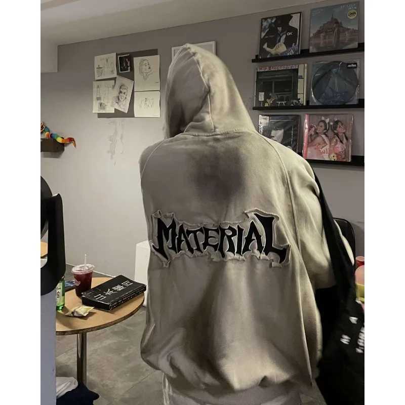 European Wasteland Style Vintage Gothic Embroidered Hoodies Men Autumn/winter American Hip-hop High Street Couple Sweatshirts W250530