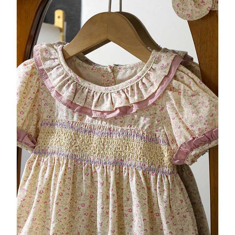 1-6Yrs Casual Summer Kids Girls Dress Floral Kids Clothes Ruffled Collar Purple Baby Girl Princess Dress New Flower Girl Dresses R250530