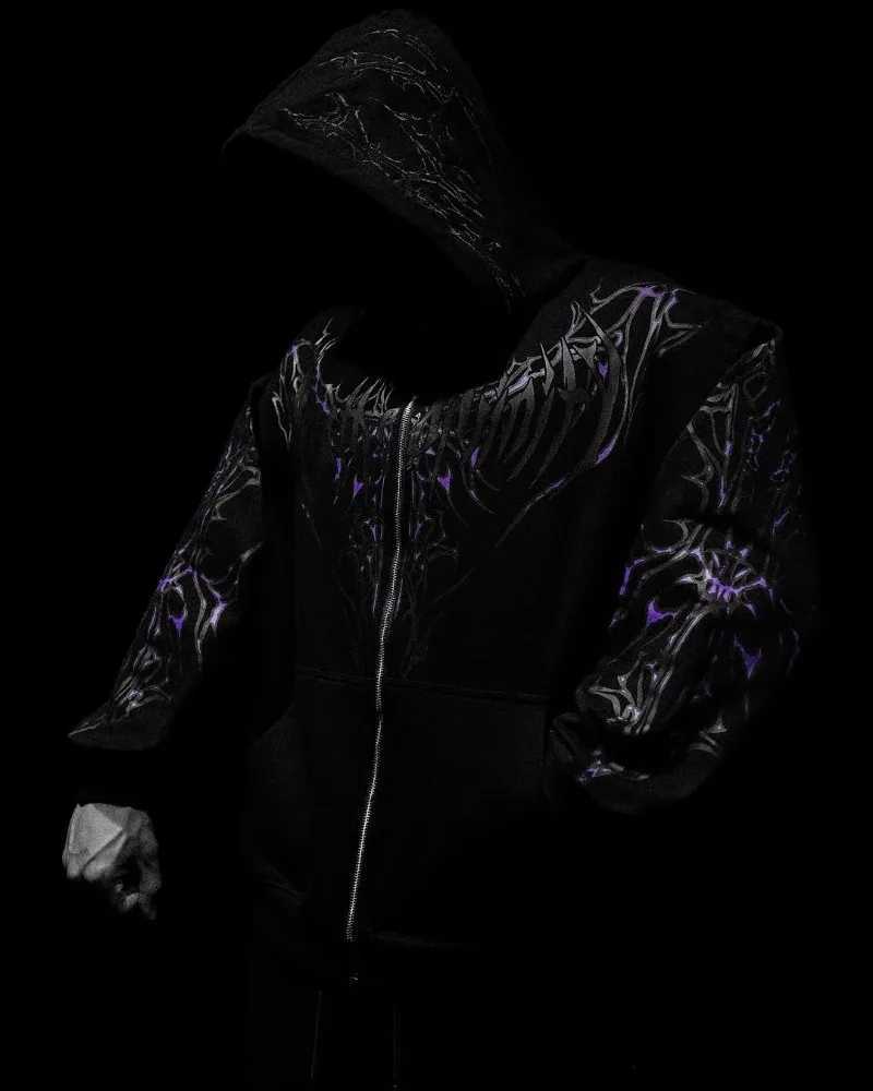 Gothic Punk Harajuku Y2K Streetwear Jacket Men New High Street Retro Casual Oversized Sweatshirt Hip-Hop Graphic Zipper Hoodie W250530