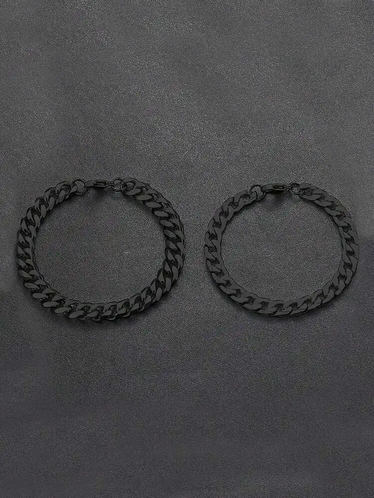 2 Pieces Cuban Stainless Steel Black Bracelets for Men Women Christmas Gifts for Boyfriend Birthday Gifts 250528