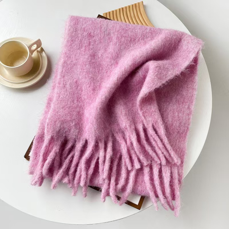 T844 autumn and winter solid color scarf wool seahorse hair scarf female all-match high-end wear multi-color European and American shawl