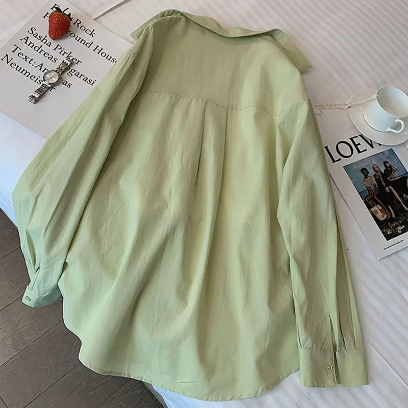 Lucyever Solid Color Long Sleeve Shirt Women Korean Fashion Loose Single-Breasted Blouses Casual Versatile Simple Lapel Blusas 250527