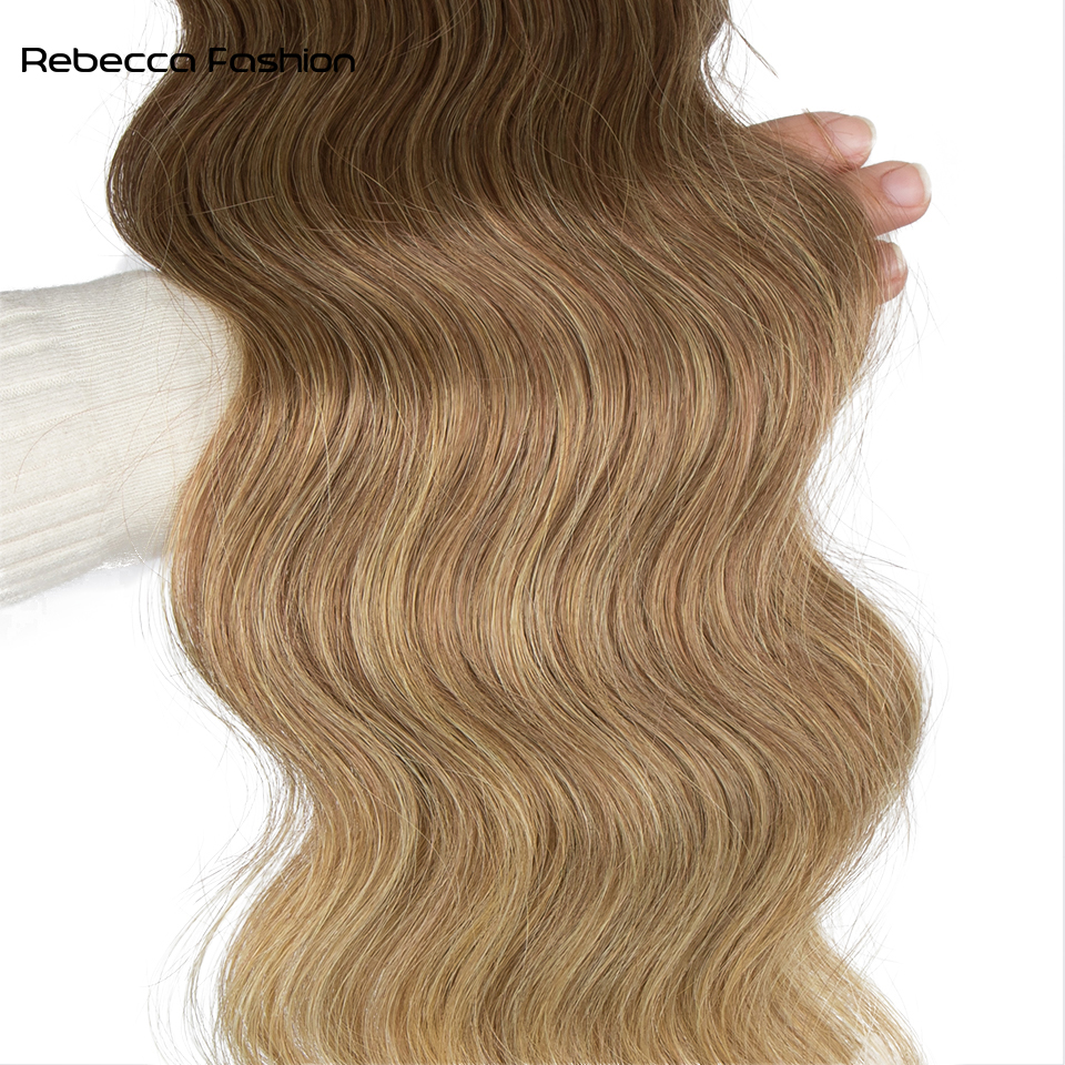 Rebecca Fashion Synthetic Extensions 24inches 3PCS Body Wave Bundles Ombre Blonde Color Tresses Fake Hair Accessories Cosplay