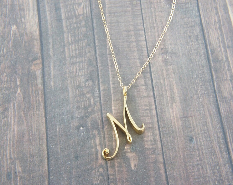 Cursive Initial Capital 26 Letter Chain Necklace Stainless Steel Alphabet Text Women Ladies English Name Partner Pendant Choker