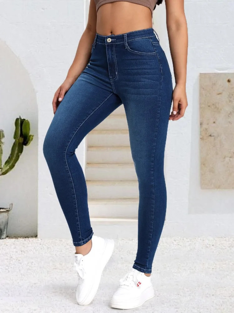 Blue fashionable cat whisker elastic tight fitting small leg jeans 250530