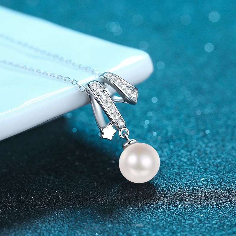 925 Sterling Silver Cross Collarbone Necklace 8mm Flawless Freshwater Pearl Moissanite Minimalist Fashion Necklace
