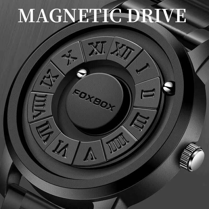 Creative Rolling Pointer Magnetic Quartz Leather Watch Mens Relogio Masculino